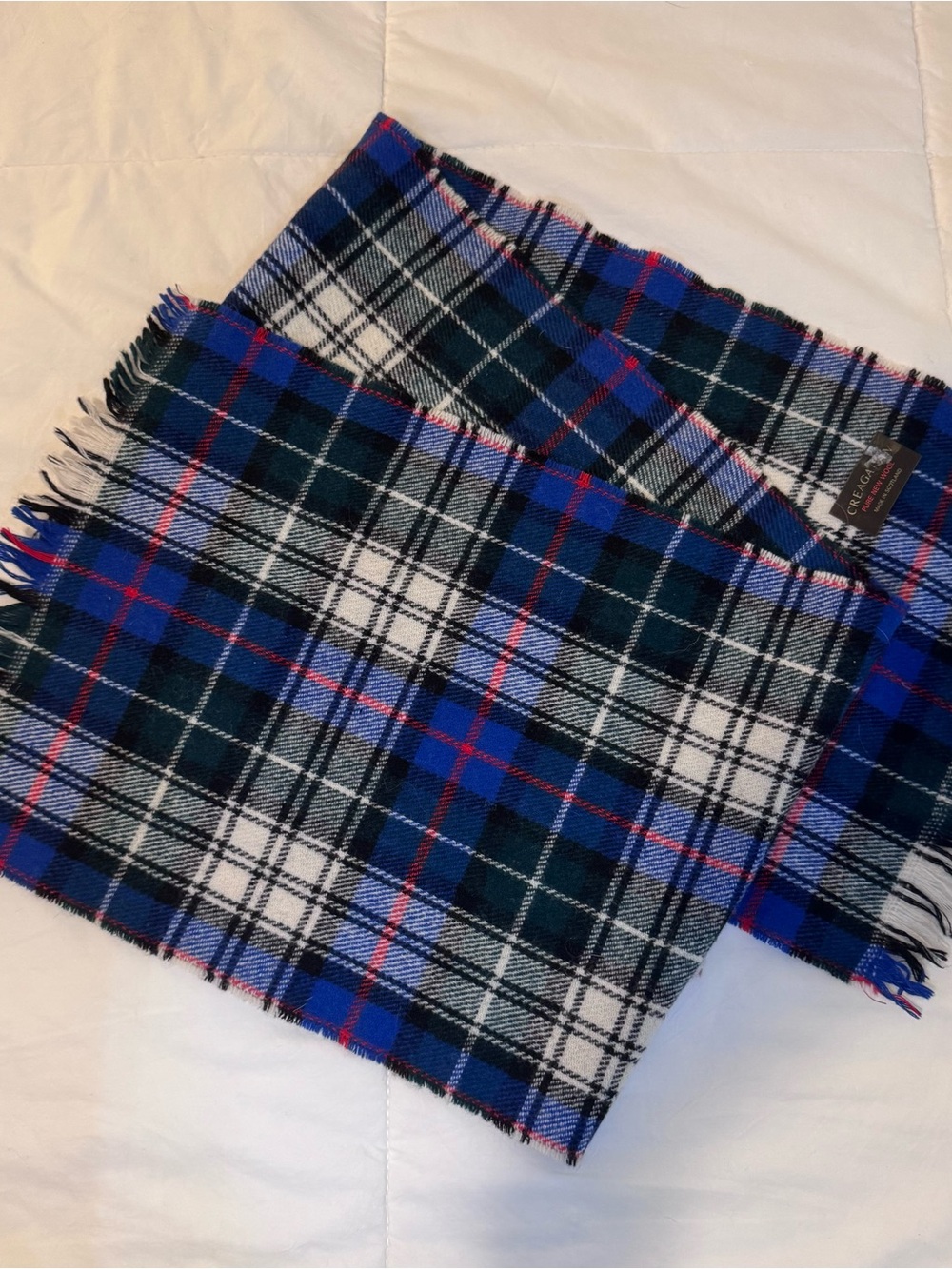 Classic Blue Tartan Wool Scarf